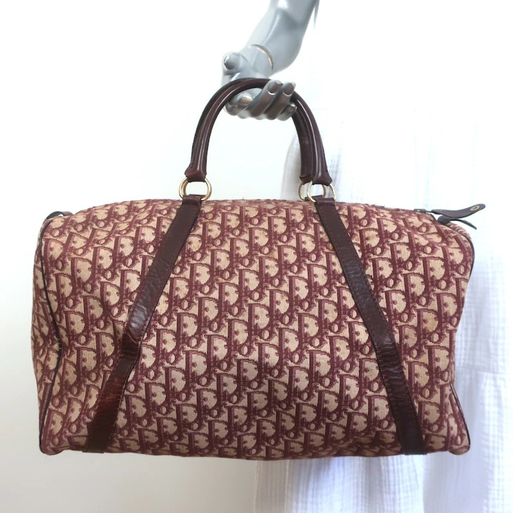 Vintage Christian Dior Trotter Boston Bag Burgundy Diorissimo Canvas - Picture 1 of 11